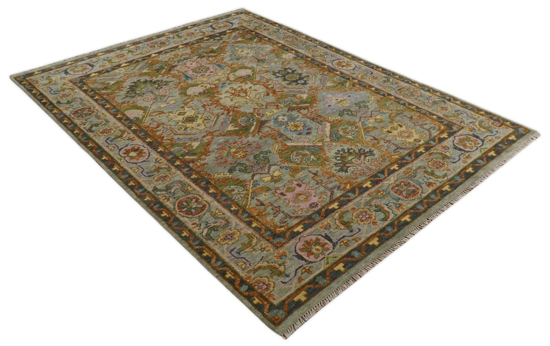 Hand knotted 5x8, 6x9, 8x10, 9x12, 10x14 and 12x15 All Wool Silver, Rust and Gray Traditional Antique Moss Persian Oushak Area Rug | TRDCP616 - The Rug Decor