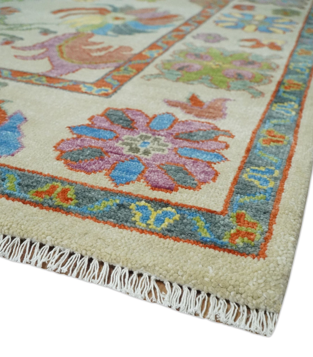 Hand Knotted 5x8, 6x9, 8x10, 9x12, 10x14 and 12x15 Beige with multicolor Traditional Oushak Wool Rug | TRDCP1348 - The Rug Decor