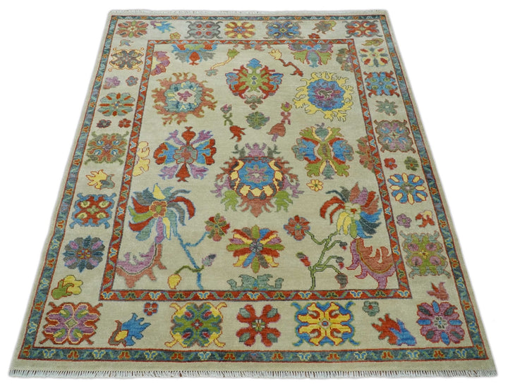 Hand Knotted 5x8, 6x9, 8x10, 9x12, 10x14 and 12x15 Beige with multicolor Traditional Oushak Wool Rug | TRDCP1348 - The Rug Decor