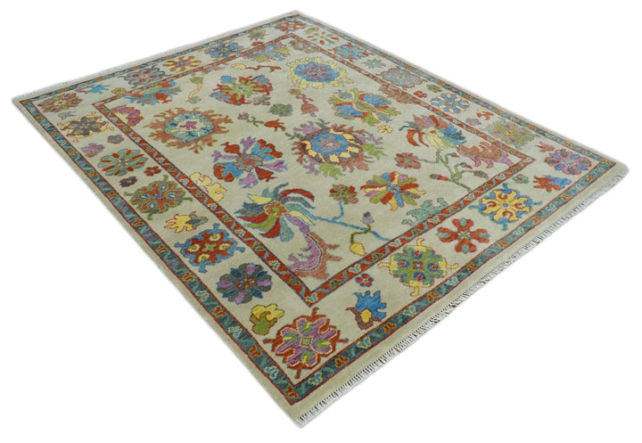 Hand Knotted 5x8, 6x9, 8x10, 9x12, 10x14 and 12x15 Beige with multicolor Traditional Oushak Wool Rug | TRDCP1348 - The Rug Decor