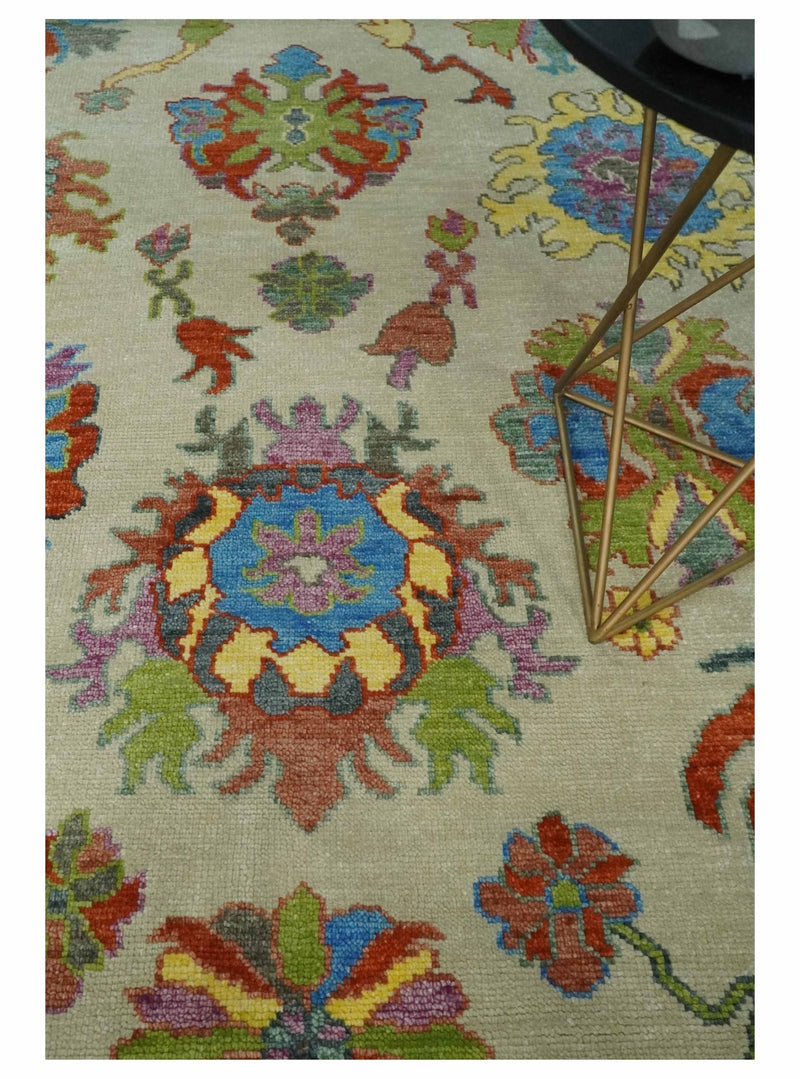 Hand Knotted 5x8, 6x9, 8x10, 9x12, 10x14 and 12x15 Beige with multicolor Traditional Oushak Wool Rug | TRDCP1348 - The Rug Decor