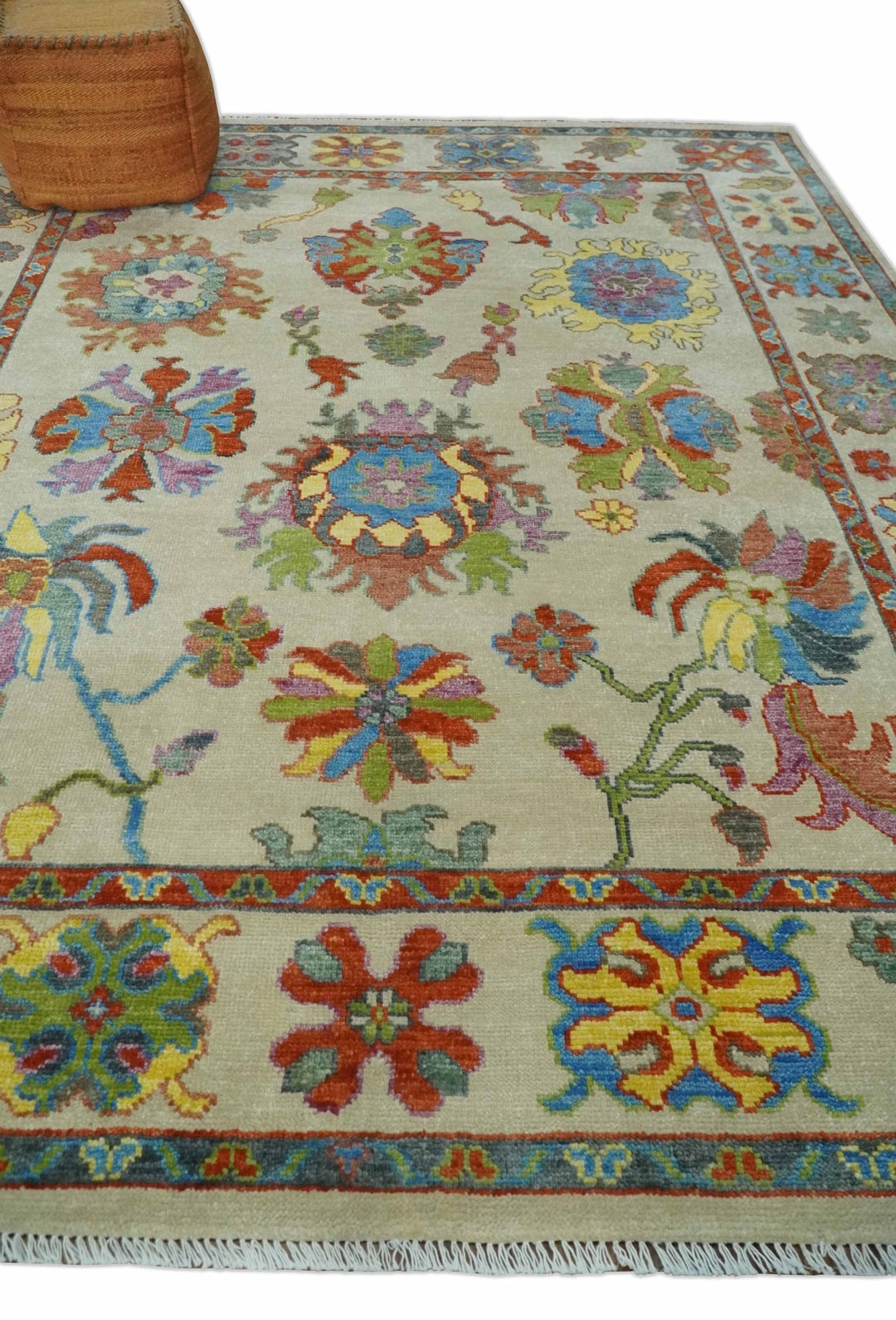 Hand Knotted 5x8, 6x9, 8x10, 9x12, 10x14 and 12x15 Beige with multicolor Traditional Oushak Wool Rug | TRDCP1348 - The Rug Decor