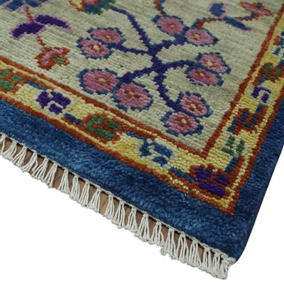 Hand Knotted 5x8, 6x9, 8x10, 9x12, 10x14 and 12x15 Blue and Beige Traditional Persian Oushak Wool Rug | TRDCP876 - The Rug Decor
