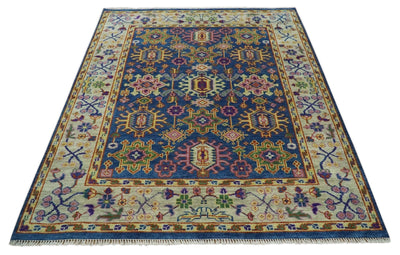 Hand Knotted 5x8, 6x9, 8x10, 9x12, 10x14 and 12x15 Blue and Beige Traditional Persian Oushak Wool Rug | TRDCP876 - The Rug Decor