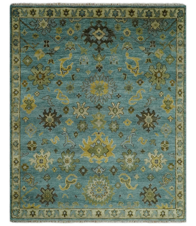 Hand Knotted 5x8, 6x9, 8x10, 9x12, 10x14 and 12x15 Blue and Gold Traditional Persian Oushak Wool Rug | TRDCP894810 - The Rug Decor