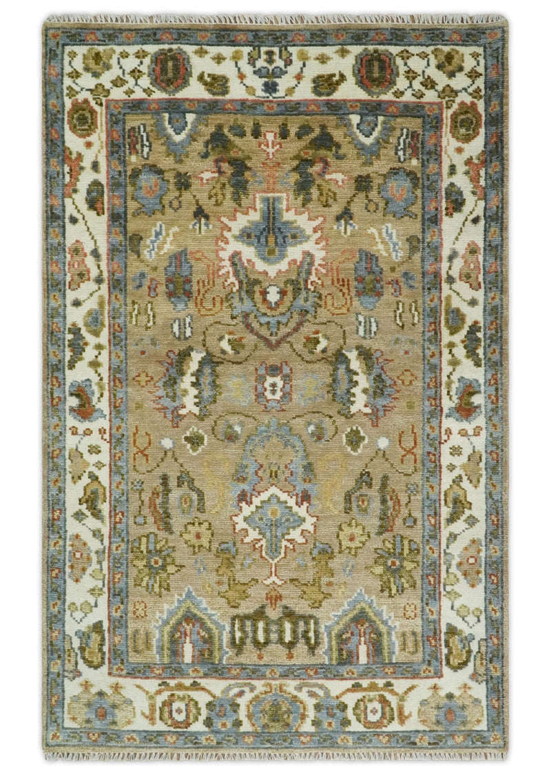 Hand Knotted 5x8, 6x9, 8x10, 9x12, 10x14 and 12x15 Brown and Ivory Traditional Vintage Persian Oushak Antique Wool Rug | TRDCP95858 - The Rug Decor
