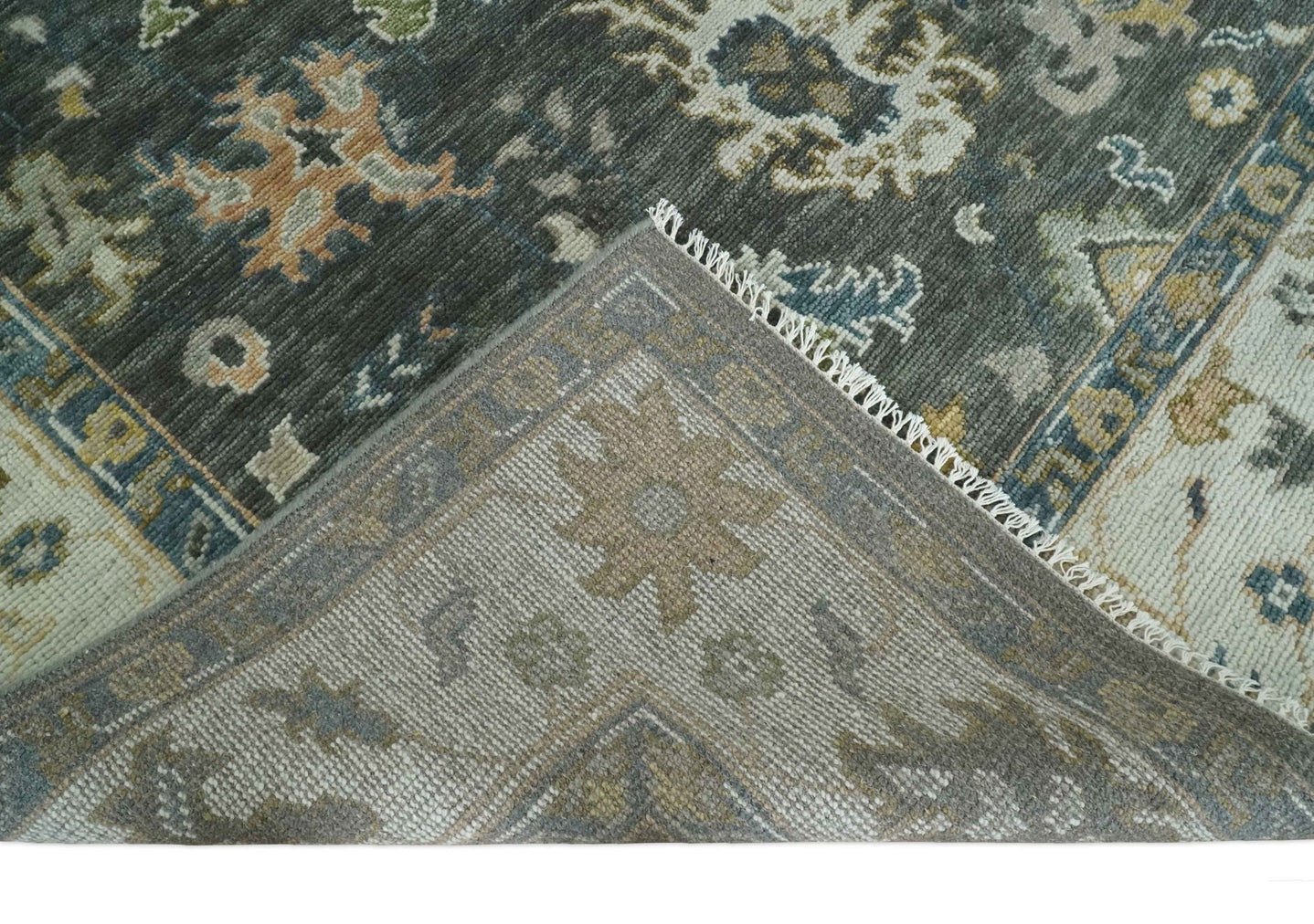 Hand Knotted 5x8, 6x9, 8x10, 9x12, 10x14 and 12x15 Charcoal and Ivory Traditional Persian Oushak Wool Rug | TRDCP1024810 - The Rug Decor