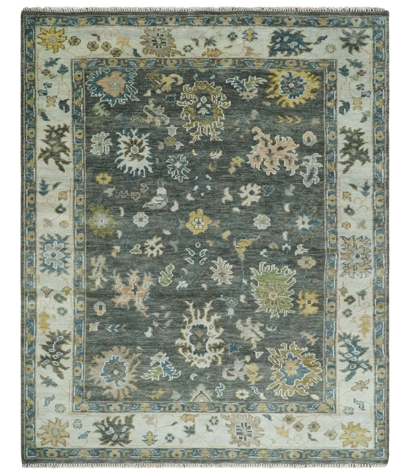 Hand Knotted 5x8, 6x9, 8x10, 9x12, 10x14 and 12x15 Charcoal and Ivory Traditional Persian Oushak Wool Rug | TRDCP1024810 - The Rug Decor