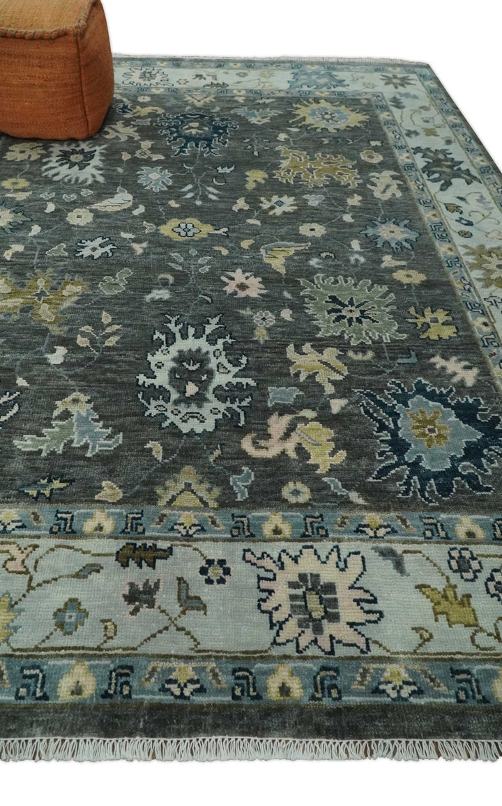 Hand Knotted 5x8, 6x9, 8x10, 9x12, 10x14 and 12x15 Charcoal and Ivory Traditional Persian Oushak Wool Rug | TRDCP905810 - The Rug Decor