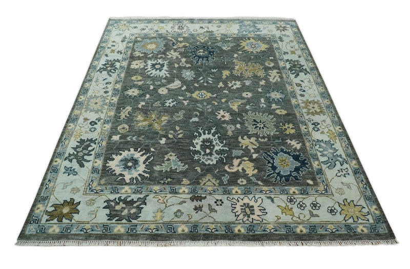 Hand Knotted 5x8, 6x9, 8x10, 9x12, 10x14 and 12x15 Charcoal and Ivory Traditional Persian Oushak Wool Rug | TRDCP905810 - The Rug Decor