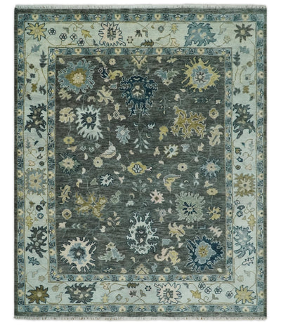 Hand Knotted 5x8, 6x9, 8x10, 9x12, 10x14 and 12x15 Charcoal and Ivory Traditional Persian Oushak Wool Rug | TRDCP905810 - The Rug Decor