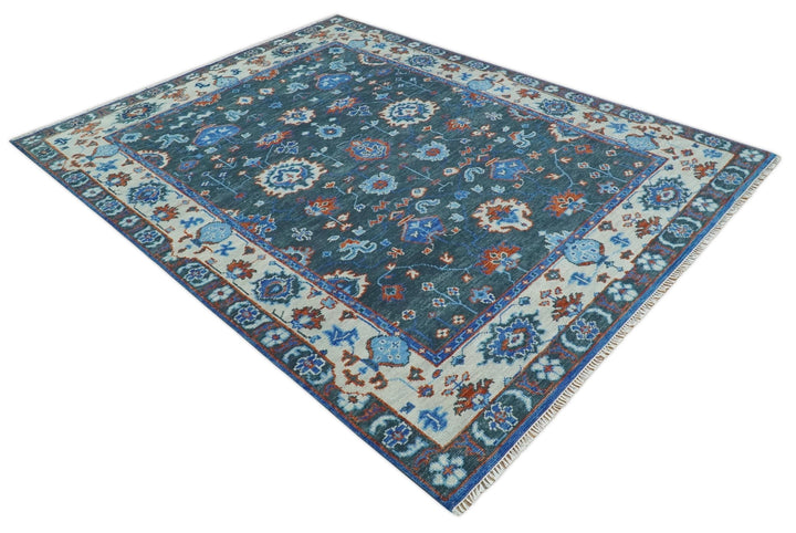 Hand Knotted 5x8, 6x9, 8x10, 9x12, 10x14 and 12x15 Charcoal, Blue and Ivory Traditional Persian Oushak Wool Rug | TRDCP1089 - The Rug Decor