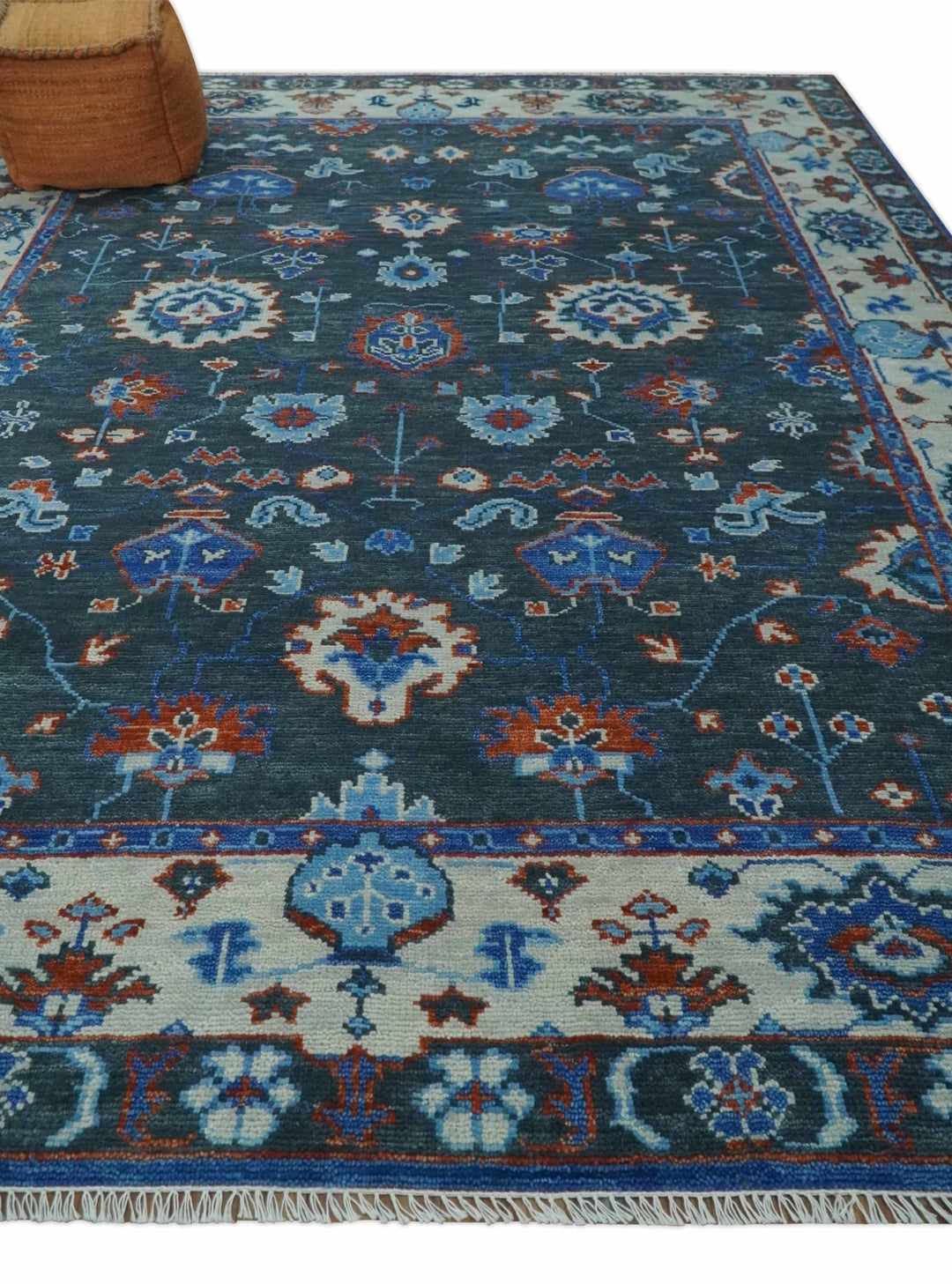 Hand Knotted 5x8, 6x9, 8x10, 9x12, 10x14 and 12x15 Charcoal, Blue and Ivory Traditional Persian Oushak Wool Rug | TRDCP1089 - The Rug Decor