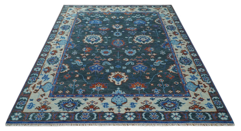 Hand Knotted 5x8, 6x9, 8x10, 9x12, 10x14 and 12x15 Charcoal, Blue and Ivory Traditional Persian Oushak Wool Rug | TRDCP1089 - The Rug Decor