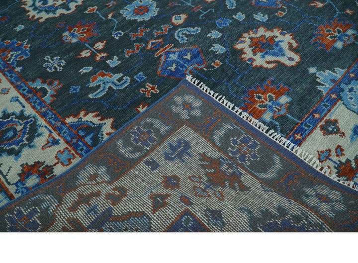 Hand Knotted 5x8, 6x9, 8x10, 9x12, 10x14 and 12x15 Charcoal, Blue and Ivory Traditional Persian Oushak Wool Rug | TRDCP1089 - The Rug Decor