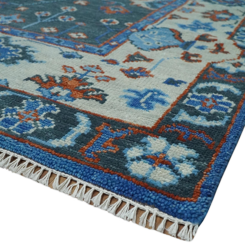 Hand Knotted 5x8, 6x9, 8x10, 9x12, 10x14 and 12x15 Charcoal, Blue and Ivory Traditional Persian Oushak Wool Rug | TRDCP1089 - The Rug Decor