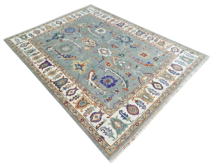 Hand Knotted 5x8, 6x9, 8x10, 9x12, 10x14 and 12x15 Gray and Ivory Traditional Persian Oushak Wool Rug | TRDCP1001912 - The Rug Decor