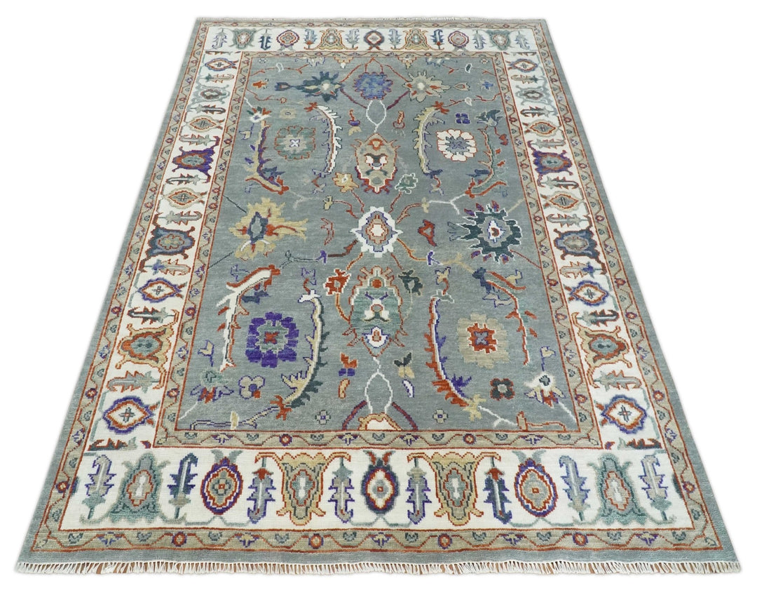 Hand Knotted 5x8, 6x9, 8x10, 9x12, 10x14 and 12x15 Gray and Ivory Traditional Persian Oushak Wool Rug | TRDCP1001912 - The Rug Decor