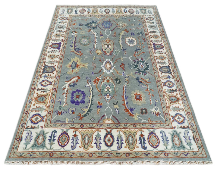 Hand Knotted 5x8, 6x9, 8x10, 9x12, 10x14 and 12x15 Gray and Ivory Traditional Persian Oushak Wool Rug | TRDCP1001912 - The Rug Decor
