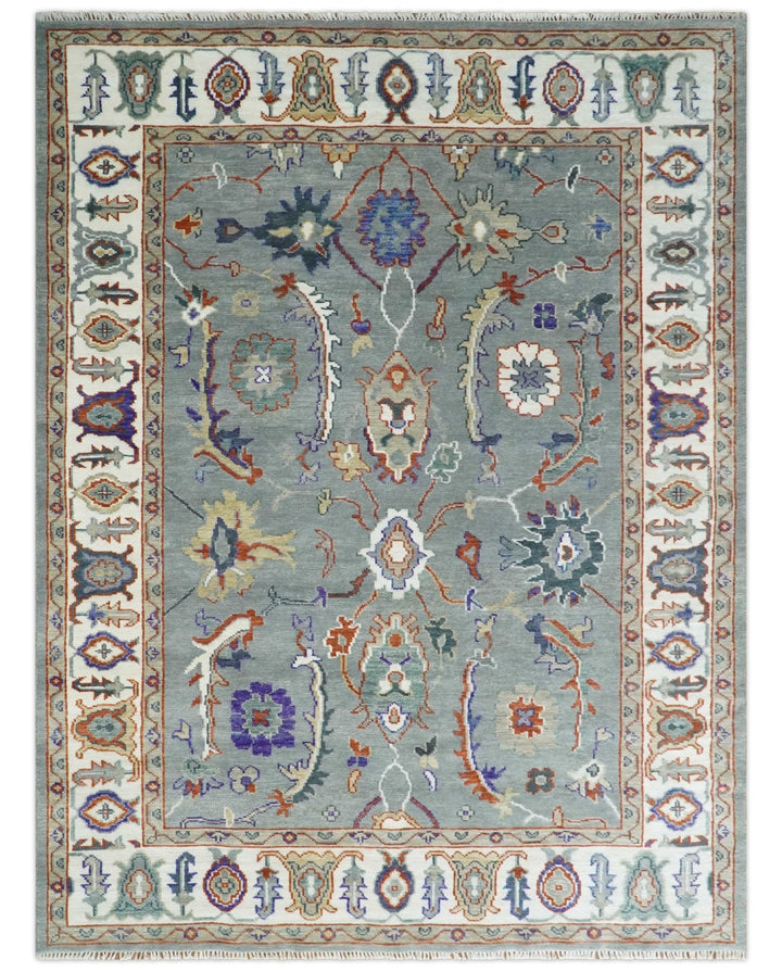 Hand Knotted 5x8, 6x9, 8x10, 9x12, 10x14 and 12x15 Gray and Ivory Traditional Persian Oushak Wool Rug | TRDCP1001912 - The Rug Decor