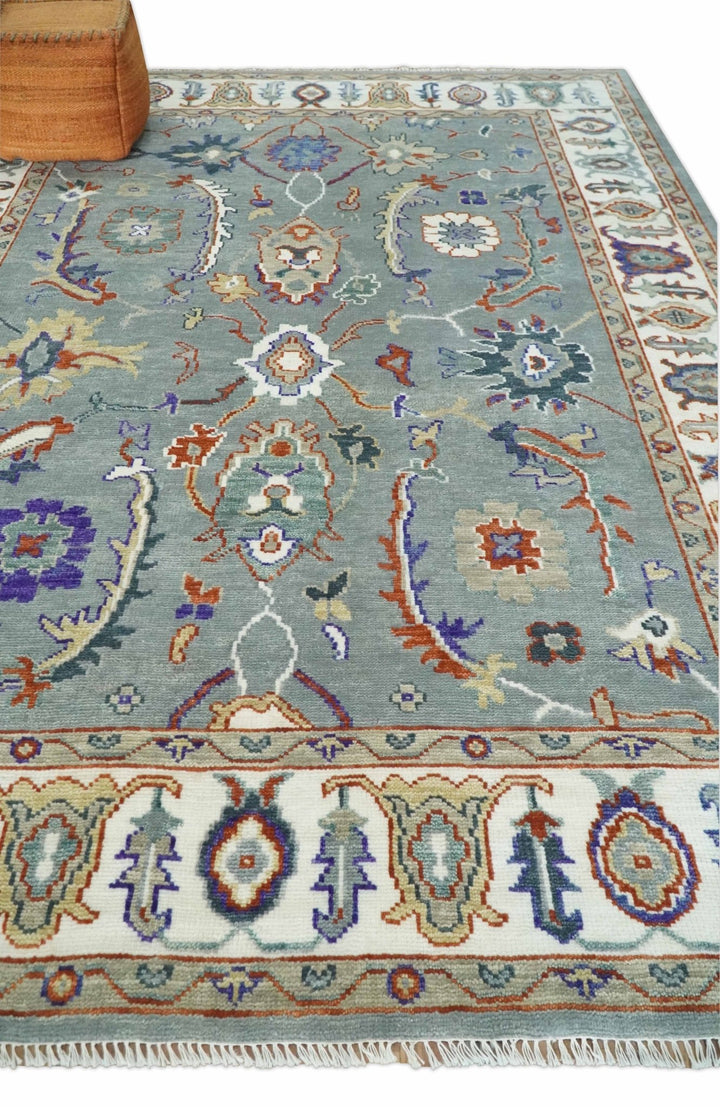 Hand Knotted 5x8, 6x9, 8x10, 9x12, 10x14 and 12x15 Gray and Ivory Traditional Persian Oushak Wool Rug | TRDCP1001912 - The Rug Decor