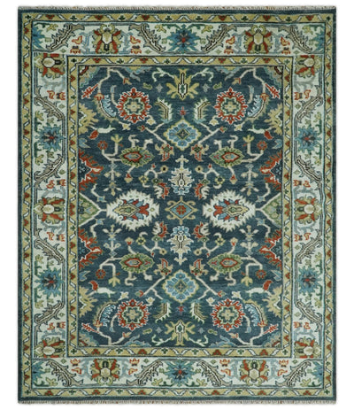 Hand Knotted 5x8, 6x9, 8x10, 9x12, 10x14 and 12x15 Green and Ivory Traditional Persian Oushak Wool Rug | TRDCP877810 - The Rug Decor