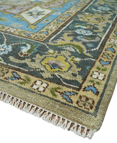 Hand Knotted 5x8, 6x9, 8x10, 9x12, 10x14 and 12x15 Ivory, Camel and Teal Modern Traditional Persian Heriz Serapi Wool Rug | TRDCP881912 - The Rug Decor