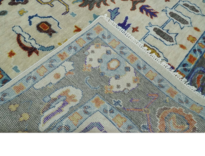 Hand Knotted 5x8, 6x9, 8x10, 9x12, 10x14 and 12x15 Ivory, Charcoal and Blue Traditional Persian Oushak Wool Rug | TRDCP892 - The Rug Decor