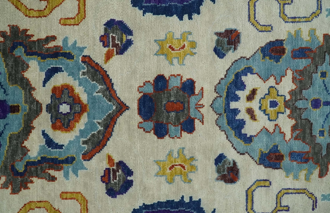 Hand Knotted 5x8, 6x9, 8x10, 9x12, 10x14 and 12x15 Ivory, Charcoal and Blue Traditional Persian Oushak Wool Rug | TRDCP892 - The Rug Decor