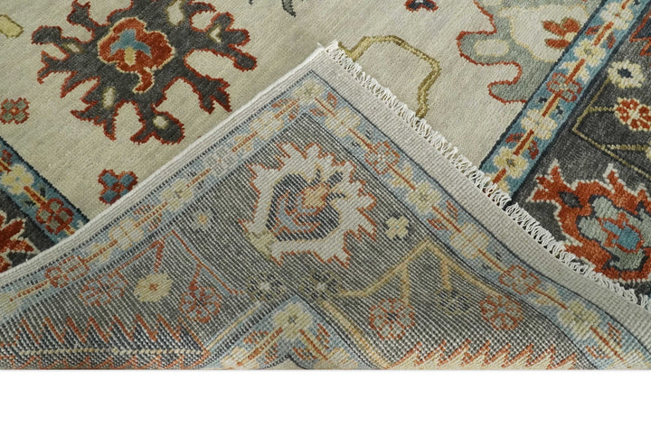 Hand Knotted 5x8, 6x9, 8x10, 9x12, 10x14 and 12x15 Ivory, Charcoal and Blue Traditional Persian Oushak Wool Rug | TRDCP916912 - The Rug Decor