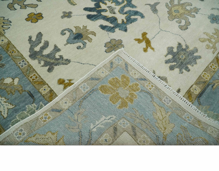Hand Knotted 5x8, 6x9, 8x10, 9x12, 10x14 and 12x15 Ivory, Silver and Blue Traditional Vintage Oushak Wool Rug | TRDCP1342 - The Rug Decor