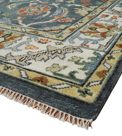 Hand Knotted 5x8, 6x9, 8x10, 9x12, 10x14 and 12x15 Teal, Blue and Ivory Traditional Persian Oushak Wool Rug | TRDCP726 - The Rug Decor