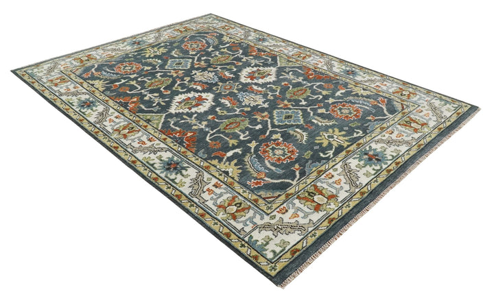 Hand Knotted 5x8, 6x9, 8x10, 9x12, 10x14 and 12x15 Teal, Blue and Ivory Traditional Persian Oushak Wool Rug | TRDCP726 - The Rug Decor