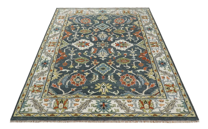 Hand Knotted 5x8, 6x9, 8x10, 9x12, 10x14 and 12x15 Teal, Blue and Ivory Traditional Persian Oushak Wool Rug | TRDCP726 - The Rug Decor