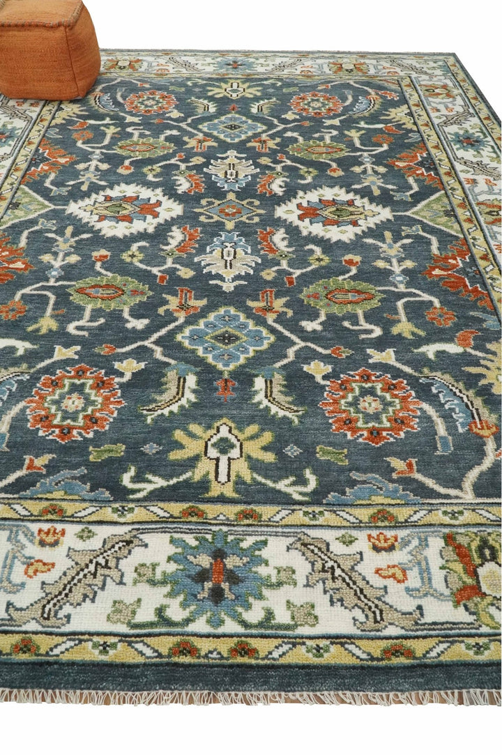 Hand Knotted 5x8, 6x9, 8x10, 9x12, 10x14 and 12x15 Teal, Blue and Ivory Traditional Persian Oushak Wool Rug | TRDCP726 - The Rug Decor