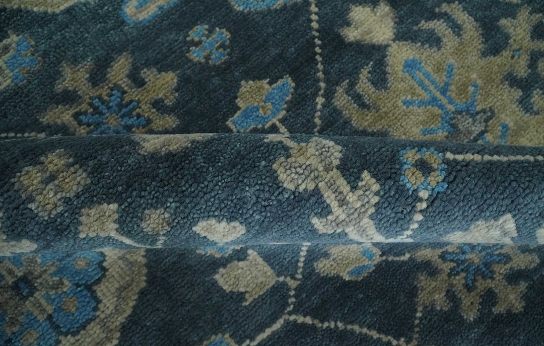 Hand Knotted 5x8, 6x9, 8x10, 9x12 ,10x14 and 12x15 Vintage Persian Oriental Turkish Oushak Blue and Camel Wool Area Rug | TRDCP8 - The Rug Decor