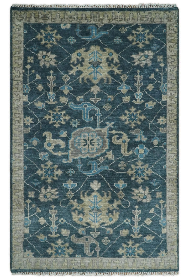 Hand Knotted 5x8, 6x9, 8x10, 9x12 ,10x14 and 12x15 Vintage Persian Oriental Turkish Oushak Blue and Camel Wool Area Rug | TRDCP8 - The Rug Decor