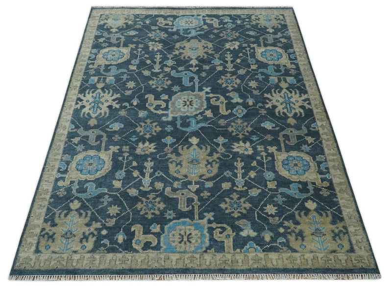 Hand Knotted 5x8, 6x9, 8x10, 9x12 ,10x14 and 12x15 Vintage Persian Oriental Turkish Oushak Blue and Camel Wool Area Rug | TRDCP8 - The Rug Decor