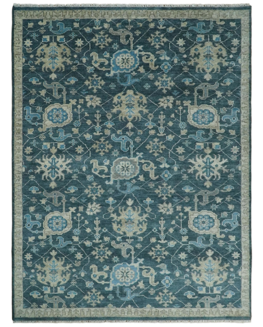Hand Knotted 5x8, 6x9, 8x10, 9x12 ,10x14 and 12x15 Vintage Persian Oriental Turkish Oushak Blue and Camel Wool Area Rug | TRDCP8 - The Rug Decor