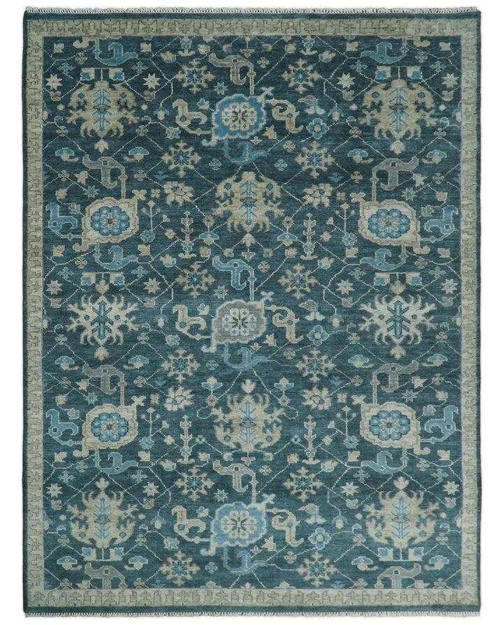Hand Knotted 5x8, 6x9, 8x10, 9x12 ,10x14 and 12x15 Vintage Persian Oriental Turkish Oushak Blue and Camel Wool Area Rug | TRDCP8 - The Rug Decor