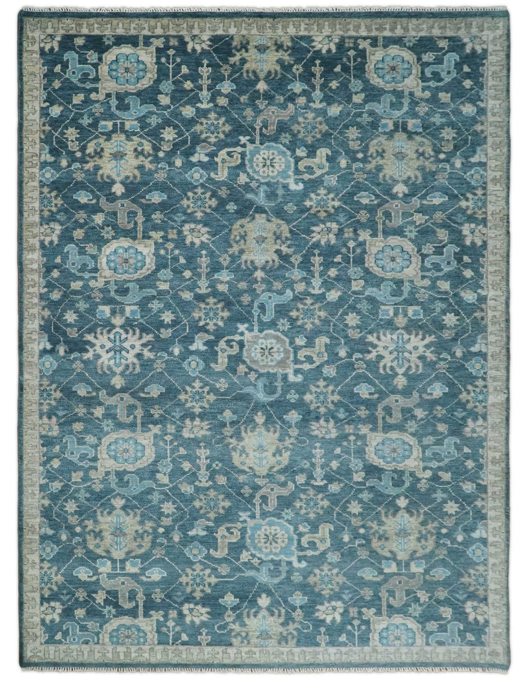 Hand Knotted 5x8, 6x9, 8x10, 9x12 ,10x14 and 12x15 Vintage Persian Oriental Turkish Oushak Blue and Camel Wool Area Rug | TRDCP8 - The Rug Decor