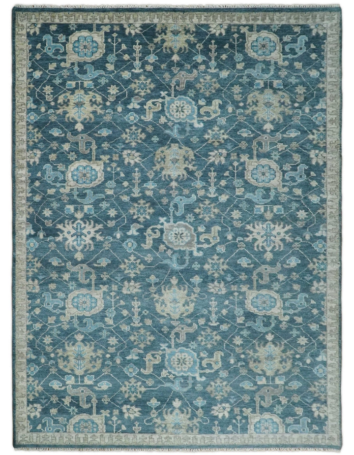 Hand Knotted 5x8, 6x9, 8x10, 9x12 ,10x14 and 12x15 Vintage Persian Oriental Turkish Oushak Blue and Camel Wool Area Rug | TRDCP8 - The Rug Decor