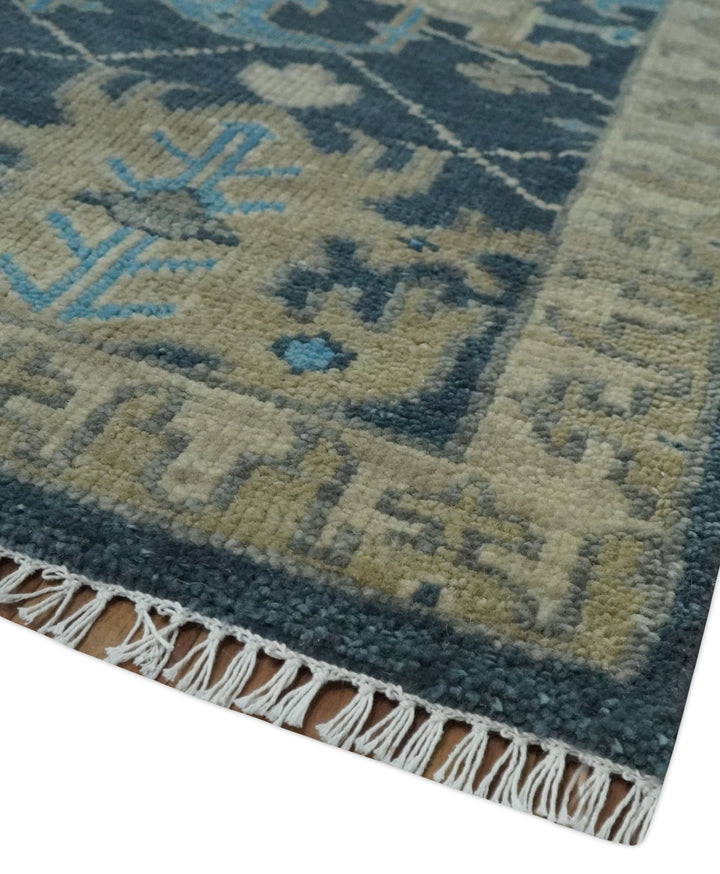 Hand Knotted 5x8, 6x9, 8x10, 9x12 ,10x14 and 12x15 Vintage Persian Oriental Turkish Oushak Blue and Camel Wool Area Rug | TRDCP8 - The Rug Decor
