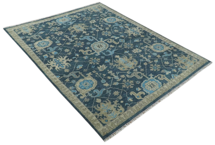 Hand Knotted 5x8, 6x9, 8x10, 9x12 ,10x14 and 12x15 Vintage Persian Oriental Turkish Oushak Blue and Camel Wool Area Rug | TRDCP8 - The Rug Decor