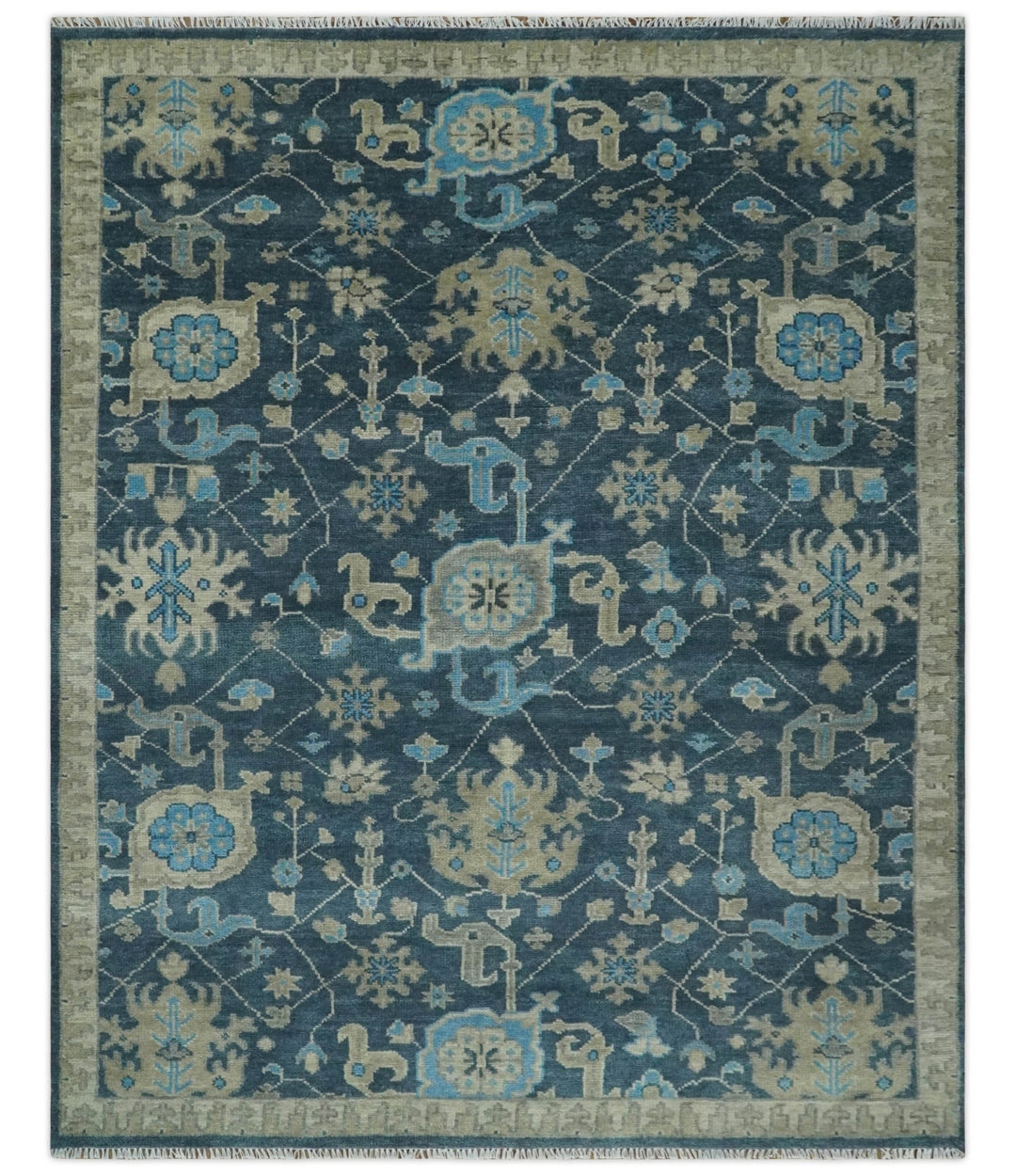 Hand Knotted 5x8, 6x9, 8x10, 9x12 ,10x14 and 12x15 Vintage Persian Oriental Turkish Oushak Blue and Camel Wool Area Rug | TRDCP8 - The Rug Decor