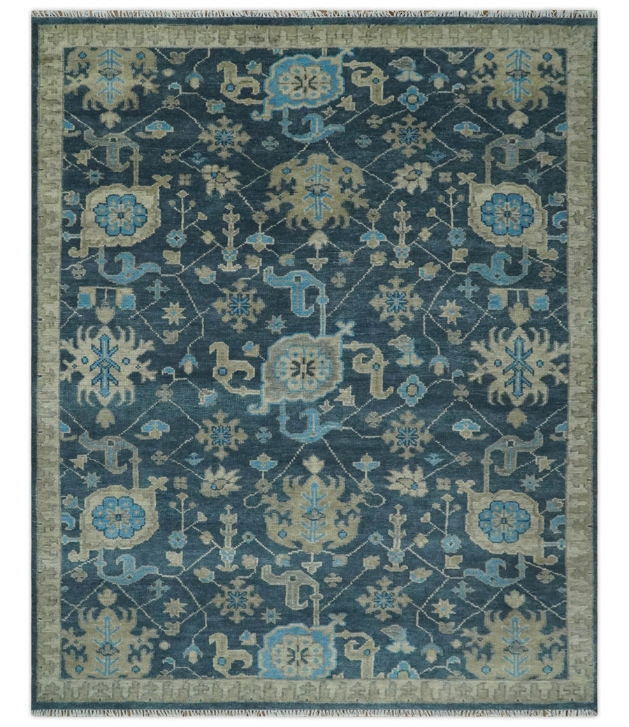 Hand Knotted 5x8, 6x9, 8x10, 9x12 ,10x14 and 12x15 Vintage Persian Oriental Turkish Oushak Blue and Camel Wool Area Rug | TRDCP8 - The Rug Decor