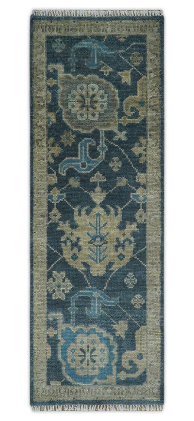 Hand Knotted 5x8, 6x9, 8x10, 9x12 ,10x14 and 12x15 Vintage Persian Oriental Turkish Oushak Blue and Camel Wool Area Rug | TRDCP8 - The Rug Decor
