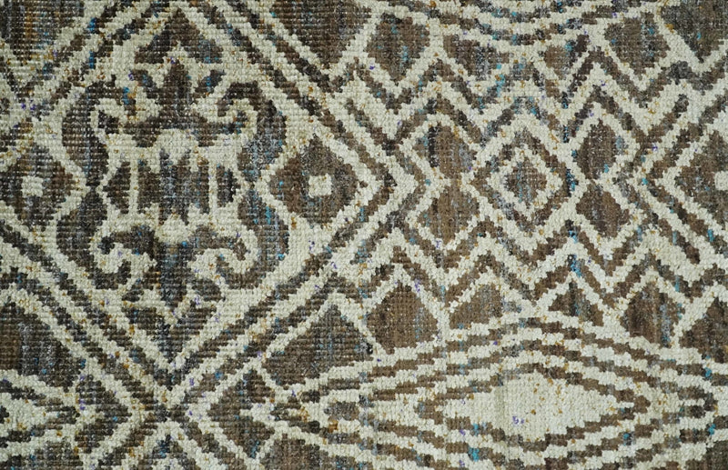 Hand Knotted 5x8 Beige and Brown Modern Persian Contemporary Southwestern Tribal Trellis Recycled Silk Area Rug | OP106 - The Rug Decor