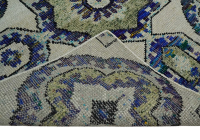 Hand Knotted 5x8 Beige, Violet and Olive Persian made of Recycled Silk Area Rug | OP98 - The Rug Decor