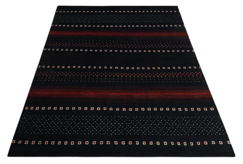 Hand Knotted 5x8 Black, Ivory and Red Wool Traditional Vintage Antique Southwestern Lori Gabbeh Rug| TRDPC5 - The Rug Decor